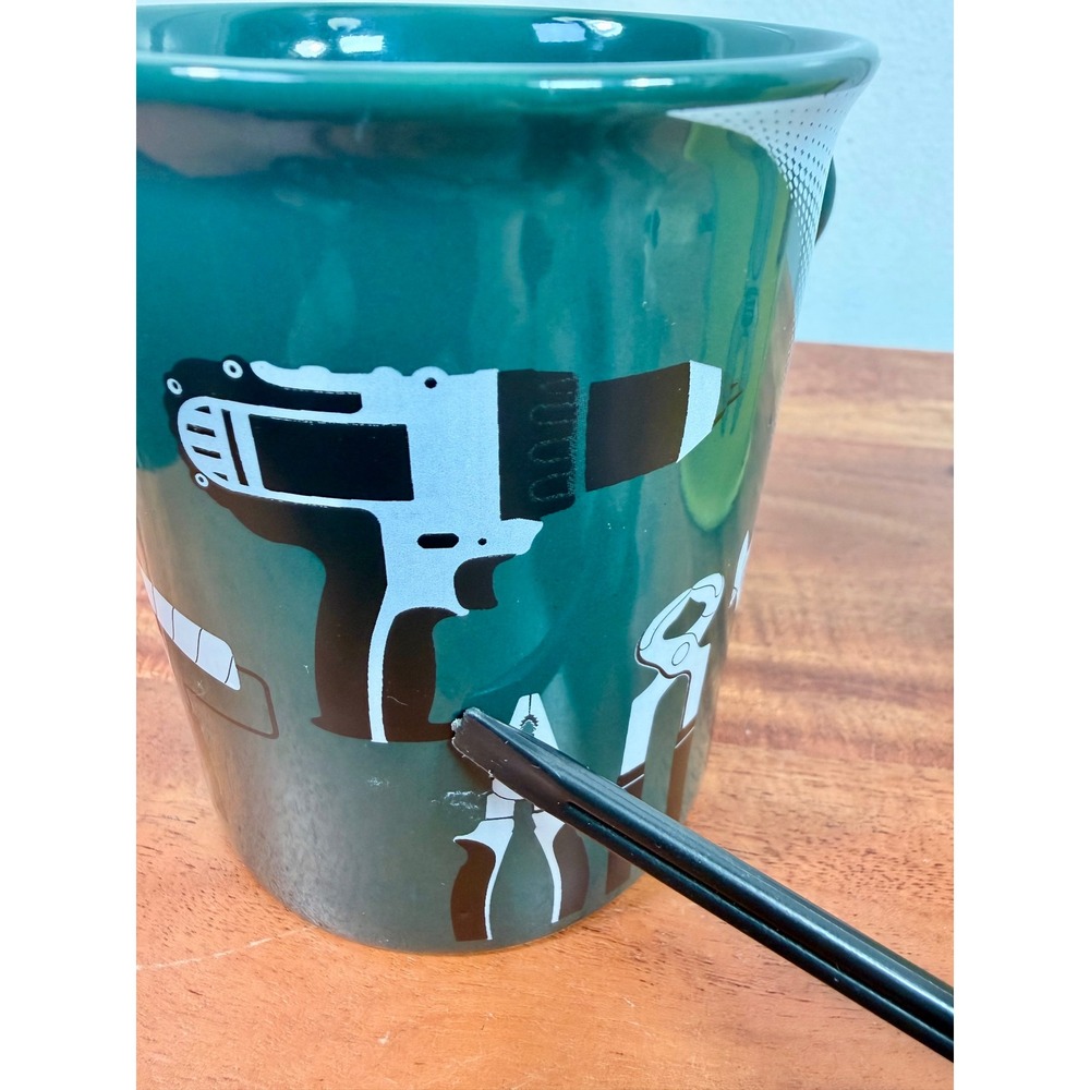 Menards Coffee Mug 3D Tools Graphic Set of 2 Yellow & Green Tool Handles Ceramic - Picture 12 of 13